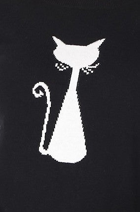 Cat Jacquard Cotton Sweater Top