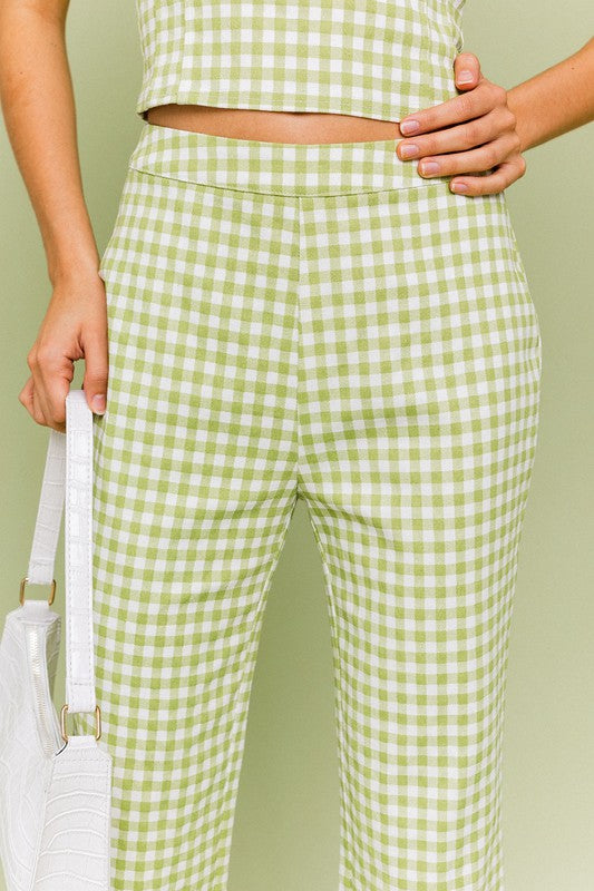 Straight Leg Gingham Pants in Green