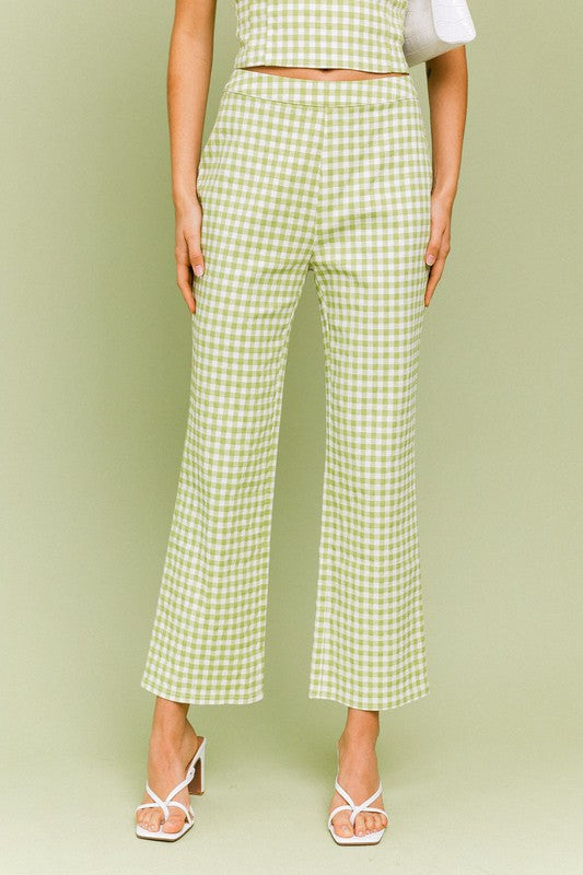 Straight Leg Gingham Pants in Green