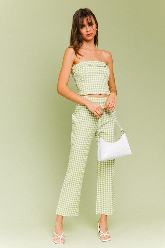 Straight Leg Gingham Pants in Green