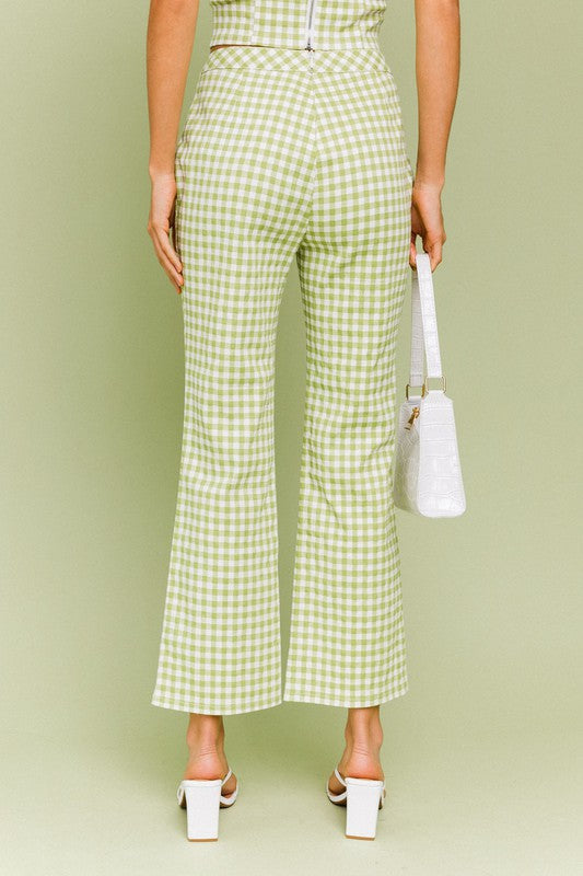 Straight Leg Gingham Pants in Green