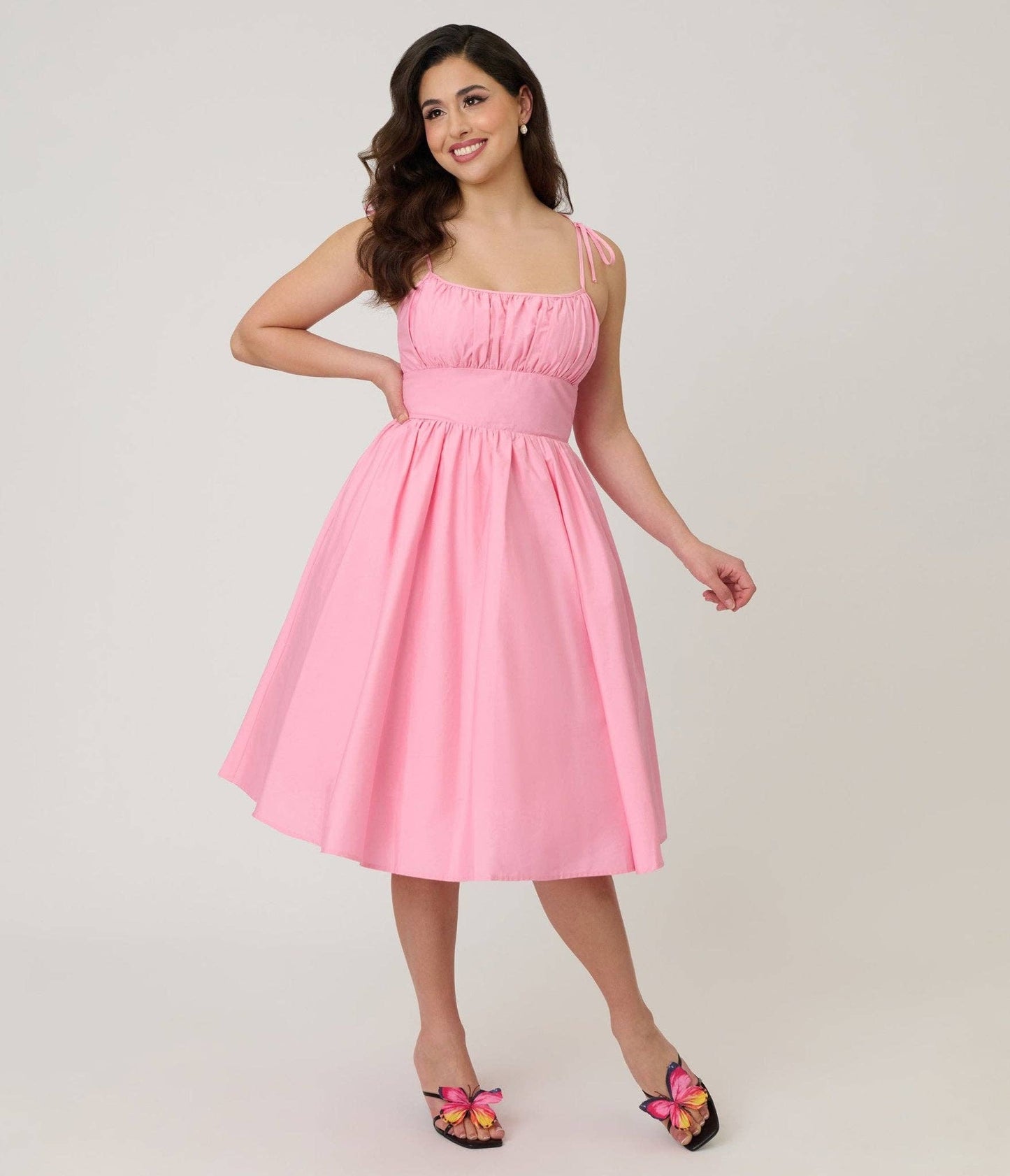Unique Vintage - Unique Vintage Light Pink Sleeveless Cotton Swing Dress: M/8-10
