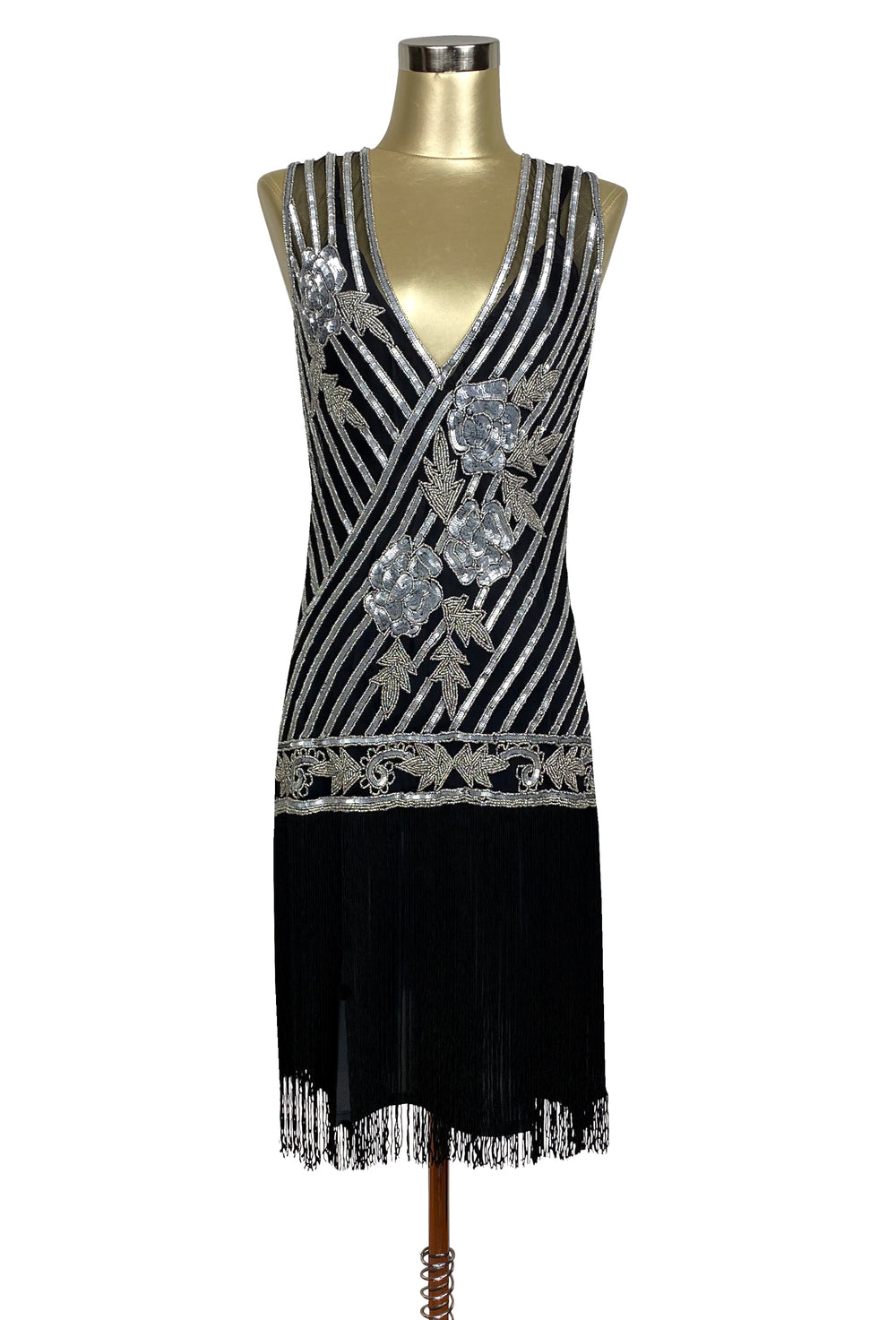 1920's Style Flapper Fringe Party Dress - The Original Artist Silver on Black