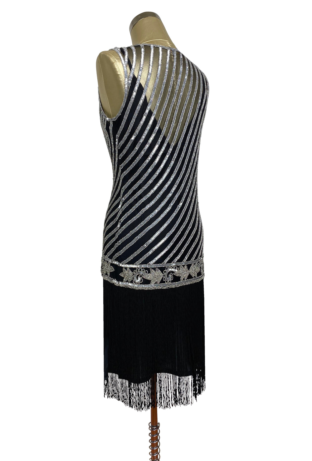 1920's Style Flapper Fringe Party Dress - The Original Artist Silver on Black - Great Gatsby