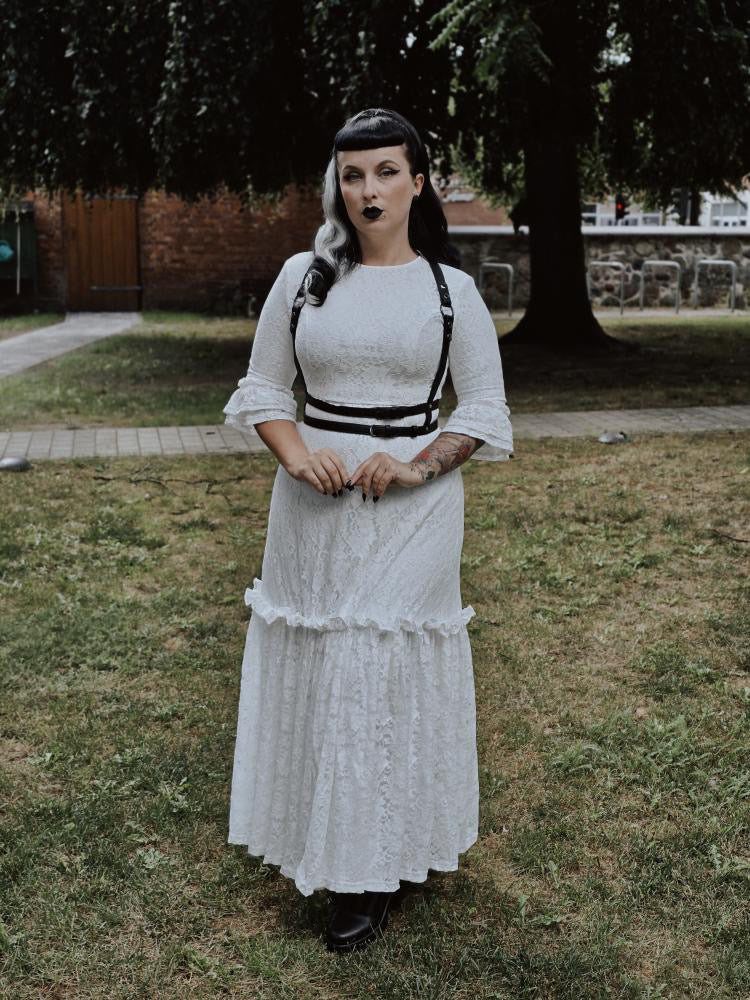 Mina - Ivory Floral Lace Bride of the Vampire Maxi Dress  - READY TO SHIP