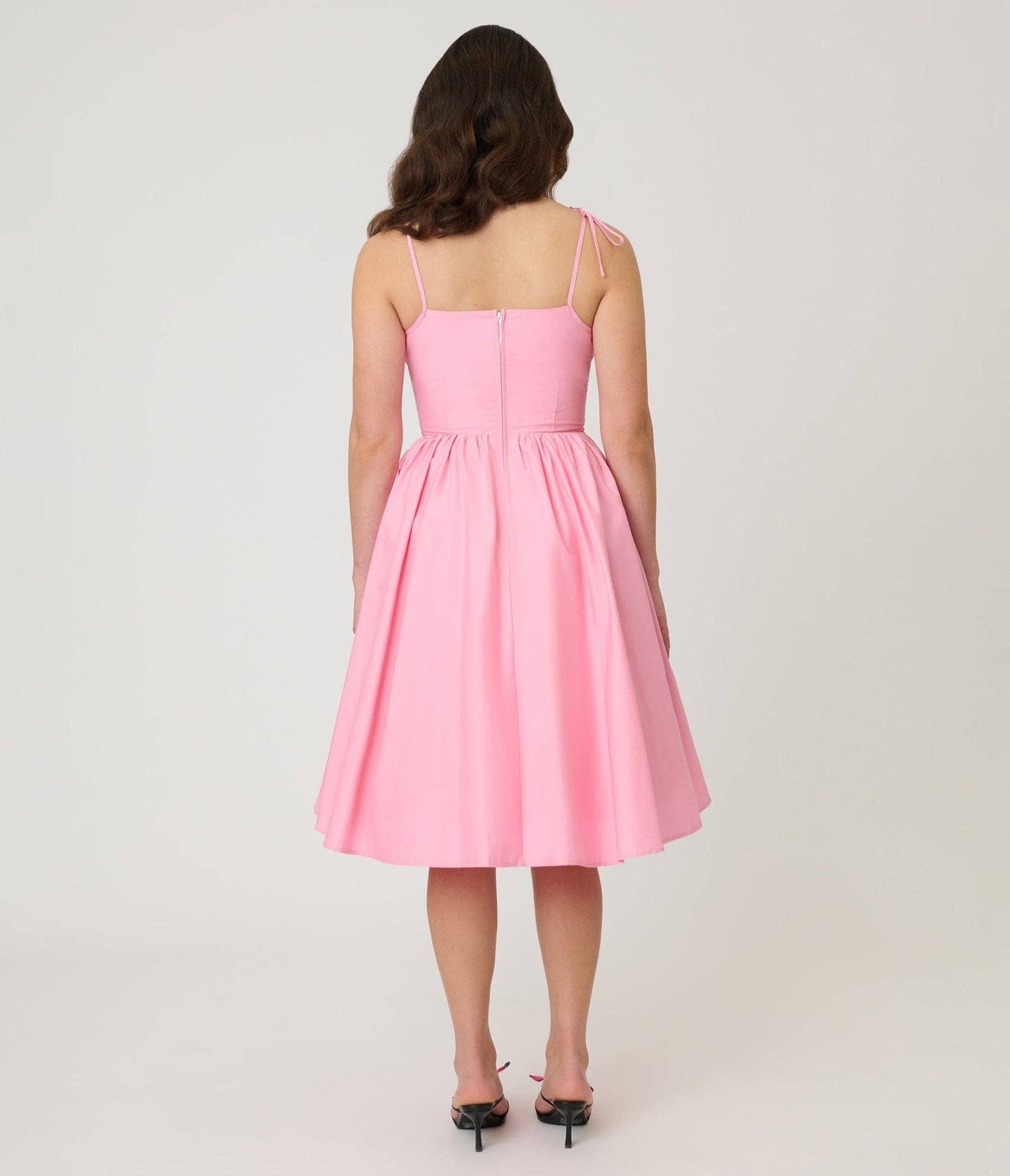 Unique Vintage - Unique Vintage Light Pink Sleeveless Cotton Swing Dress: M/8-10