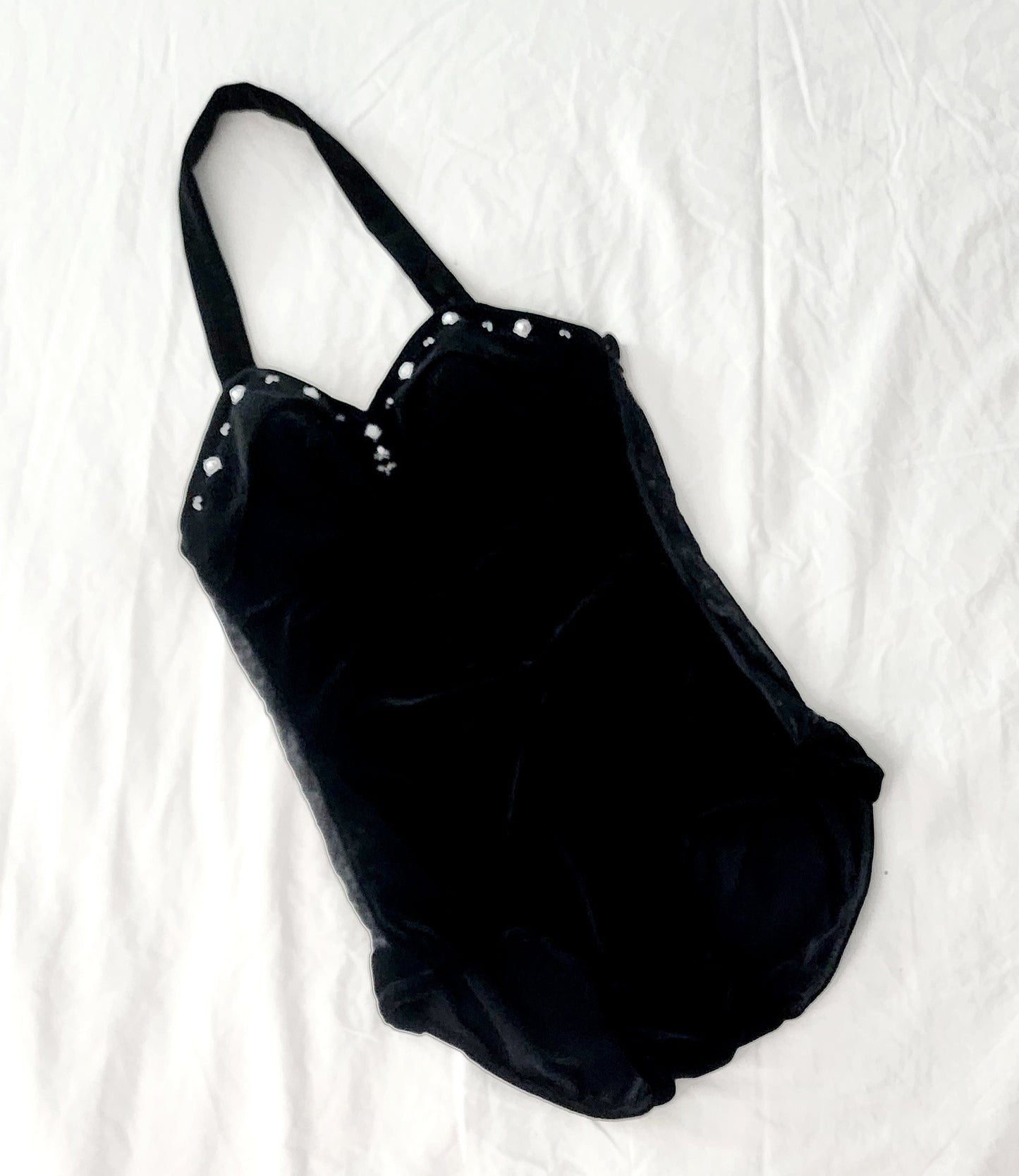 Black Velvet Lace Illusion Swimwear or Showgirl Performer Bodysuit by Hollyville