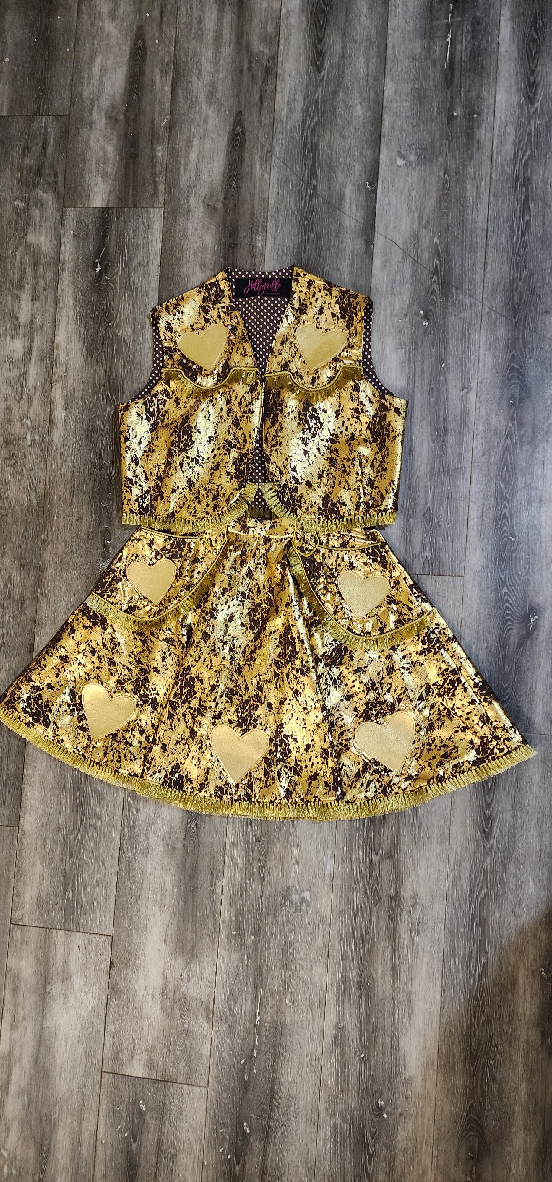 Rhinestone Cowgirl Gold Western Vest and Skirt Set by Hollyville