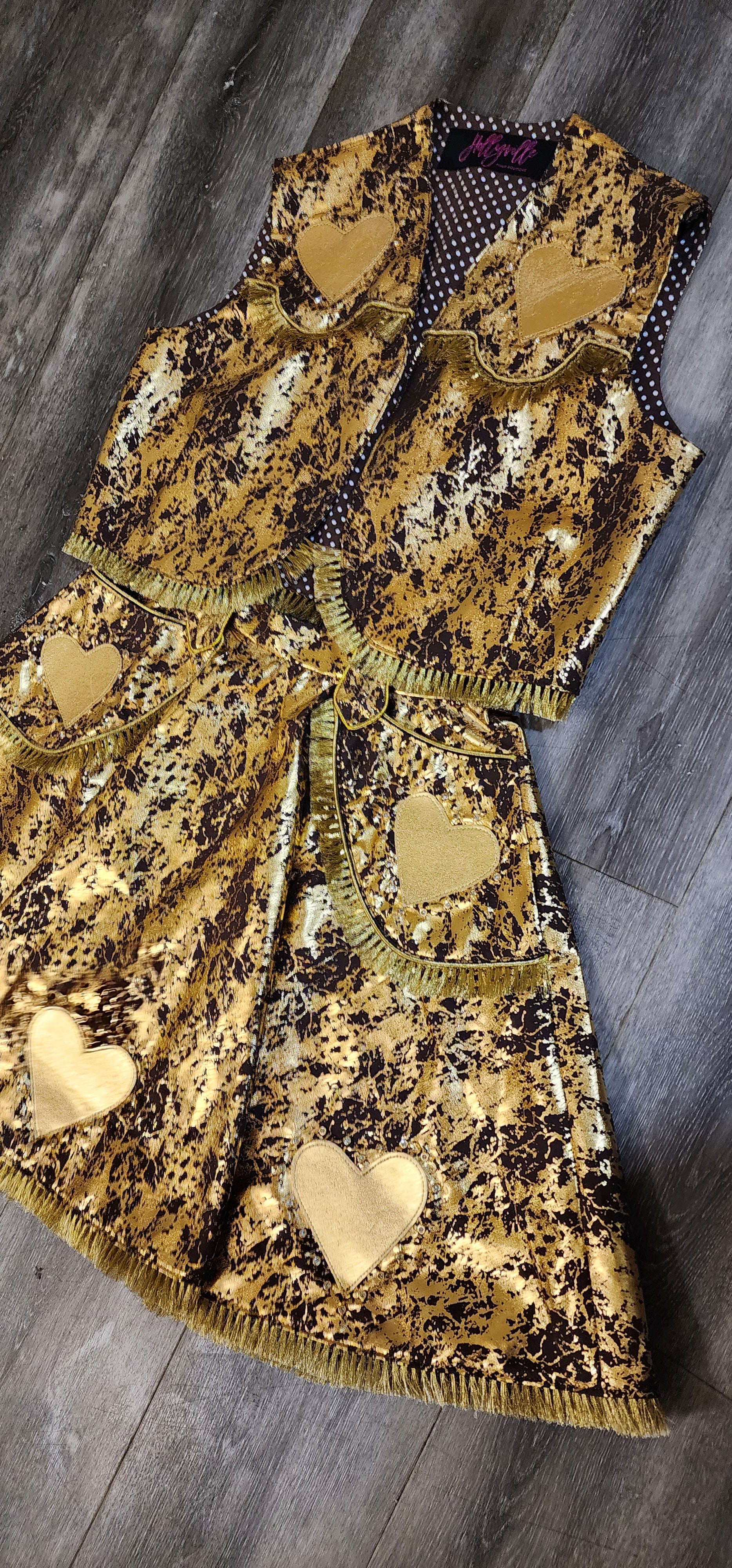 Rhinestone Cowgirl Gold Western Vest and Skirt Set by Hollyville Rhinestone Cowgirl Gold Western Vest and Skirt Set by Hollyville