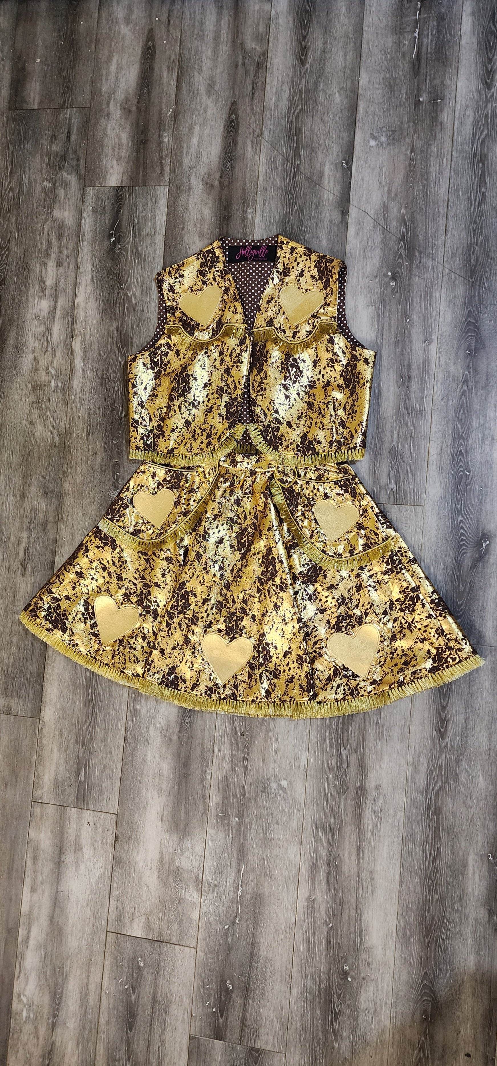 gold western dress Western Era | Gold Shimmer Pleated Dress | Zigzag Dori & Tassels