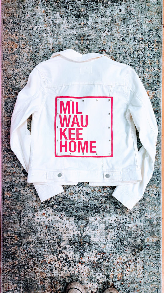 Upcycled Milwaukee Home Rhinestone Denim Jacket