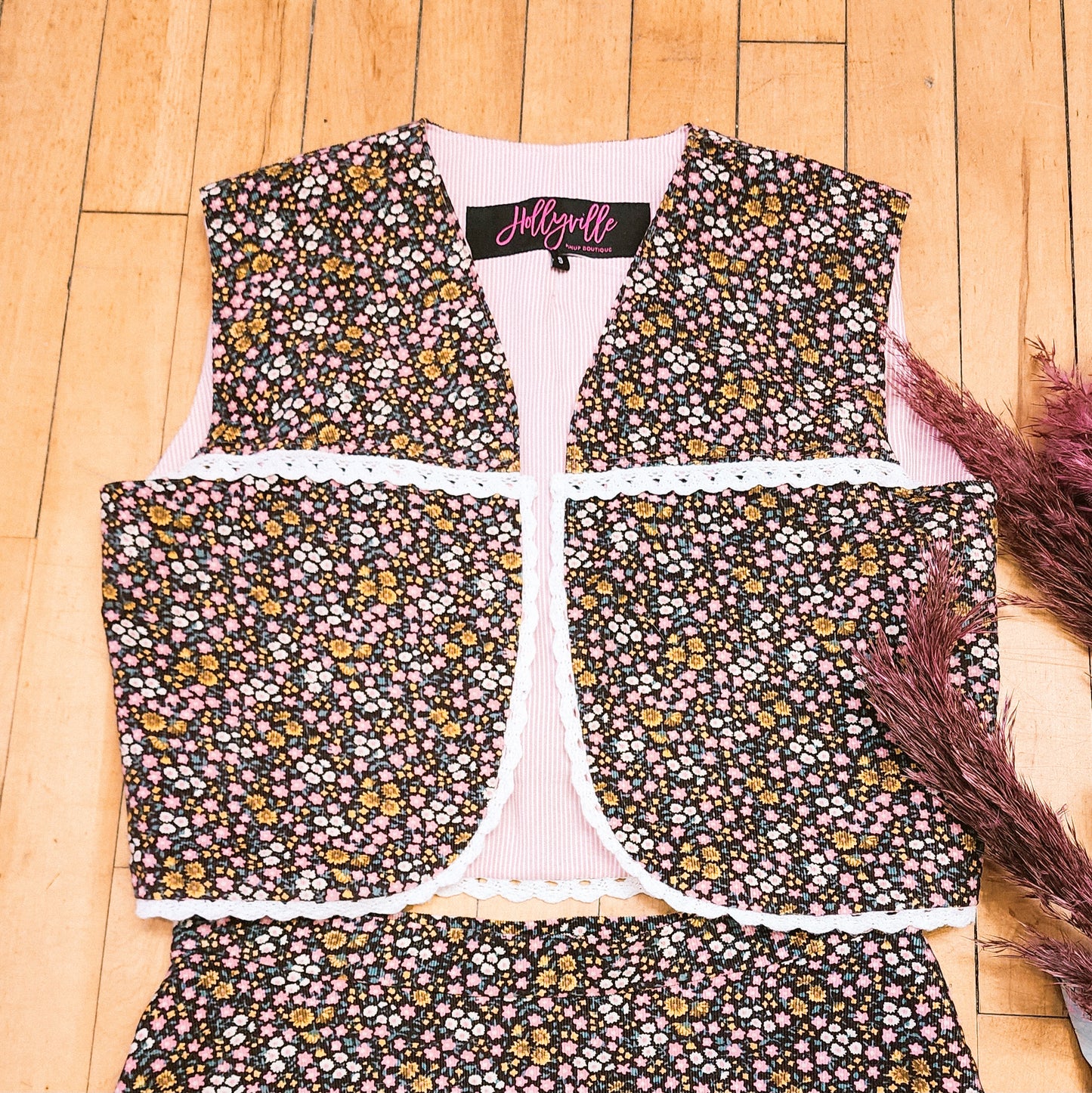 Floral Corduroy Skirt and Vest Matching Set by Hollyville