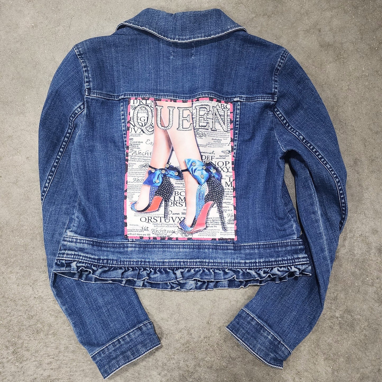 Upcycled Queen Rhinestone Denim Jean Jacket by Hollyville
