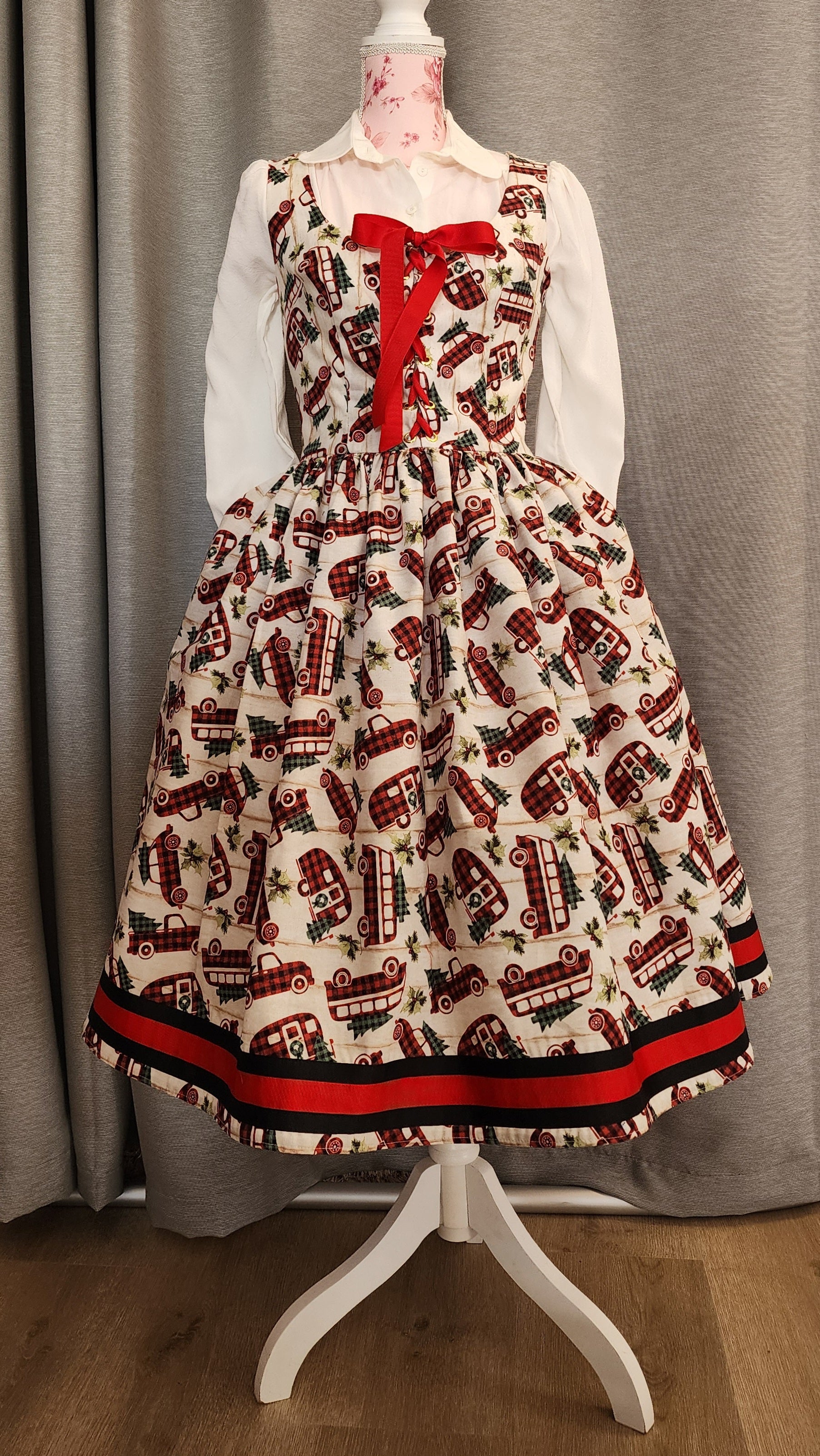 Novelty Volkswagen Camper Print Corset Lace Cotton Dress by Hollyville