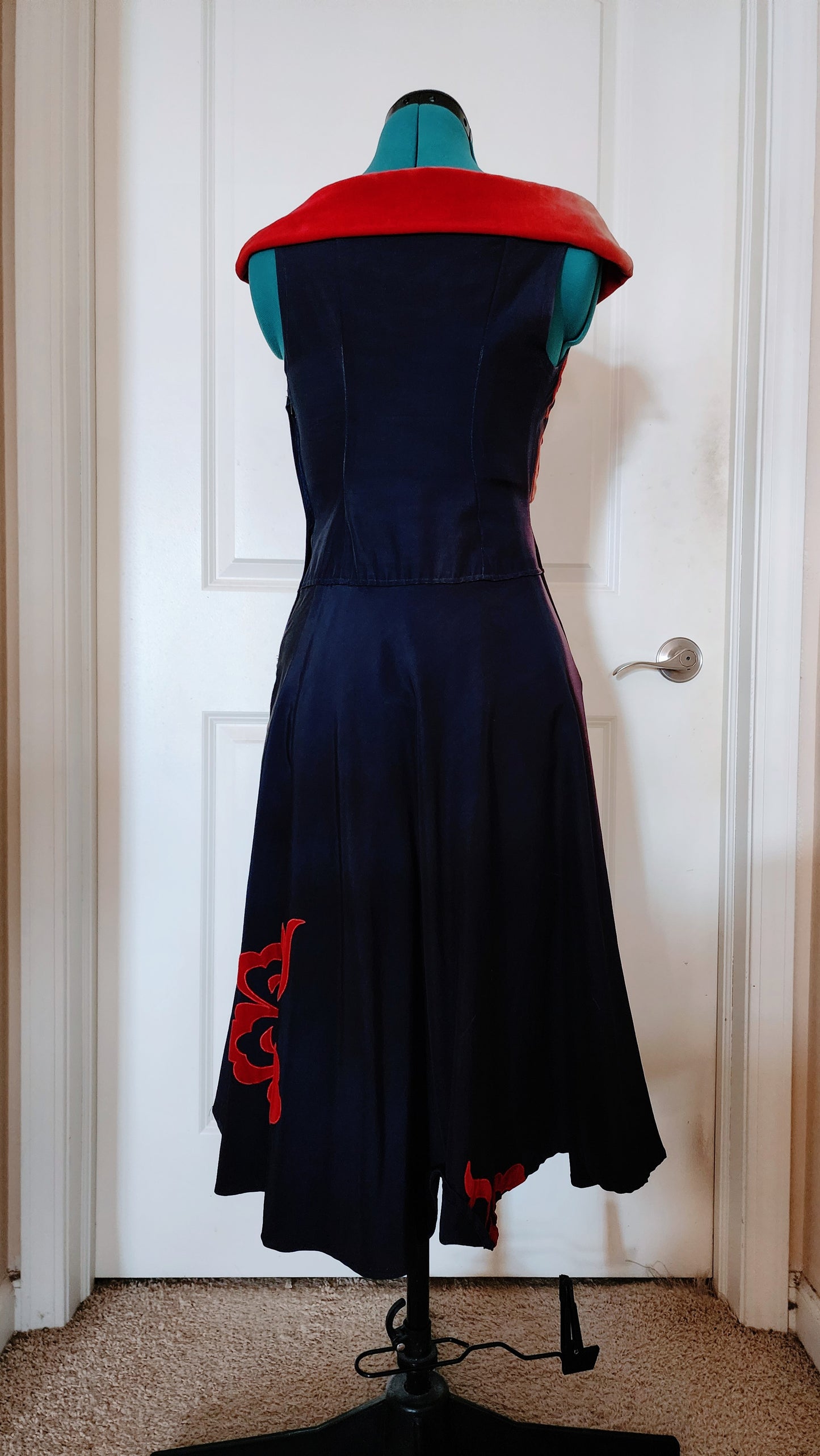 Vintage Navy Blue Red Velvet Dress