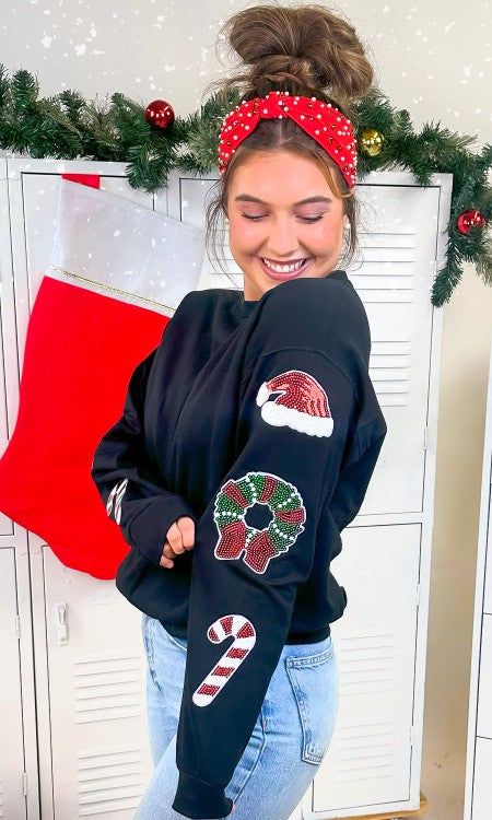 Christmas sparkle sleeve sweatshirt in black