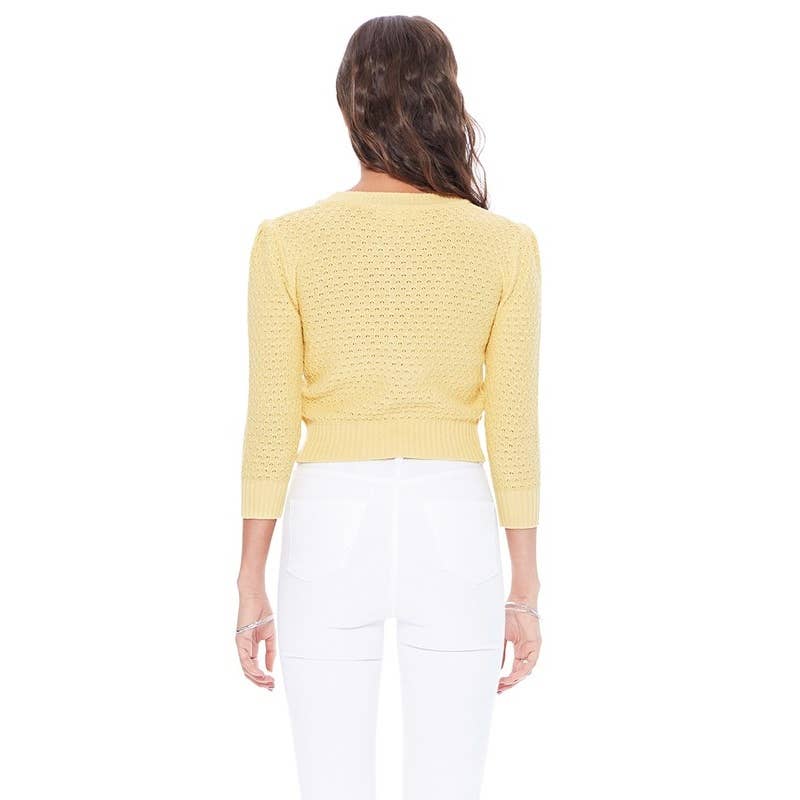 Mak - 3/4 Sleeve Crewneck Knit Cropped Cardigan Sweater MK3514: OATMEAL / S