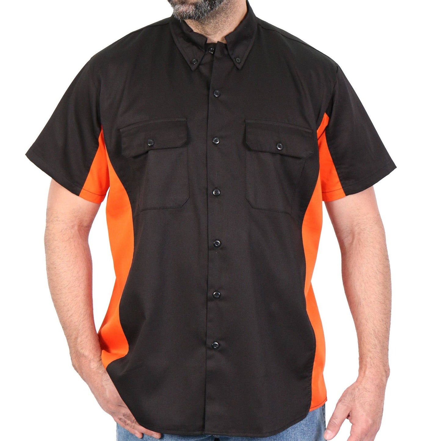 Hot Leathers - Hot Leathers 2 Tone Lowsides Shirt GMM1008: BLK/ORG / 2XL