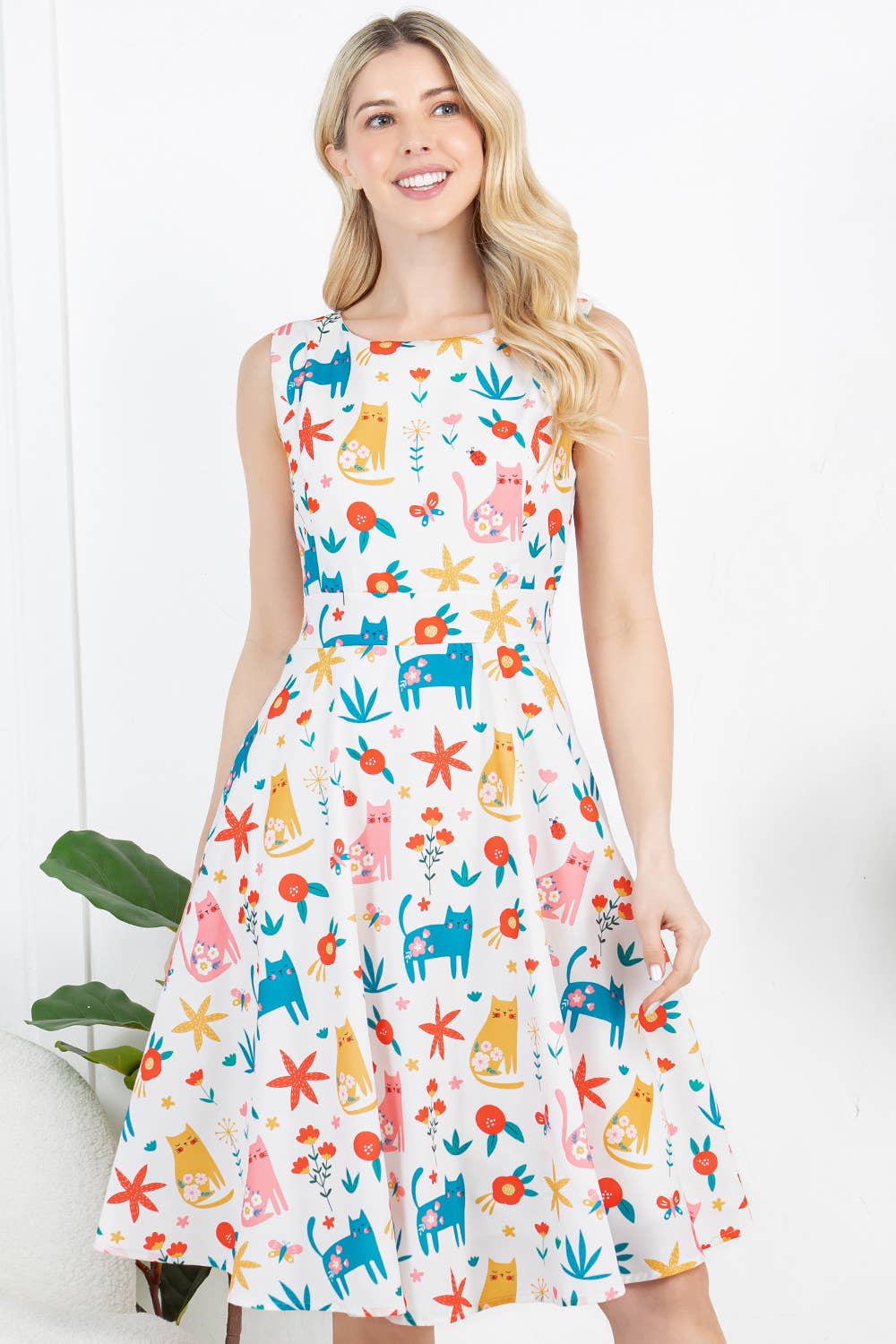 LA Soul - Cat with Floral Print Dress: Large