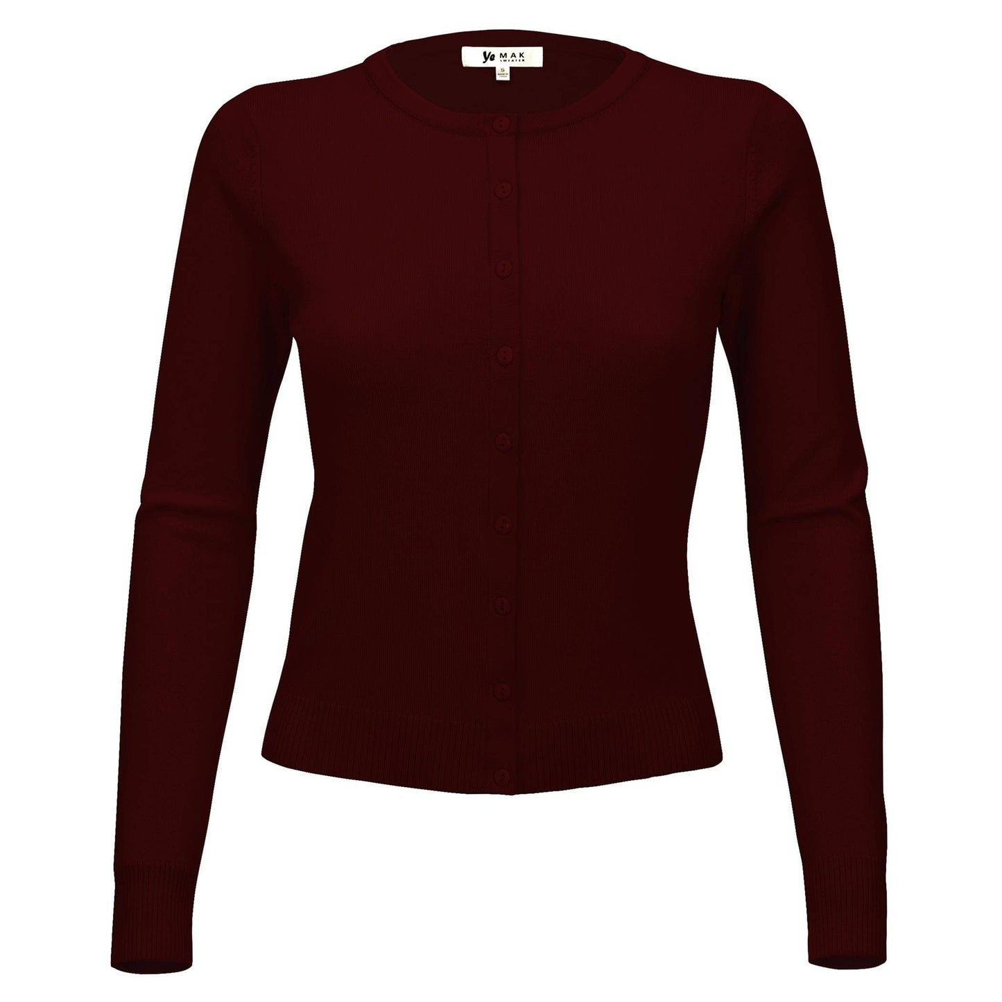 Mak - Women's Long Sleeve Crewneck Knit Cardigan Sweater MK0179: WHITE / L