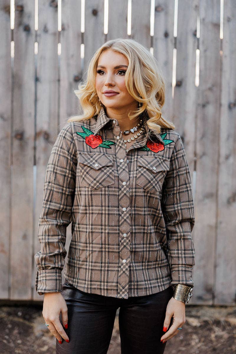 Rodeo Quincy - Rhinestone Rodeo Button Up: M