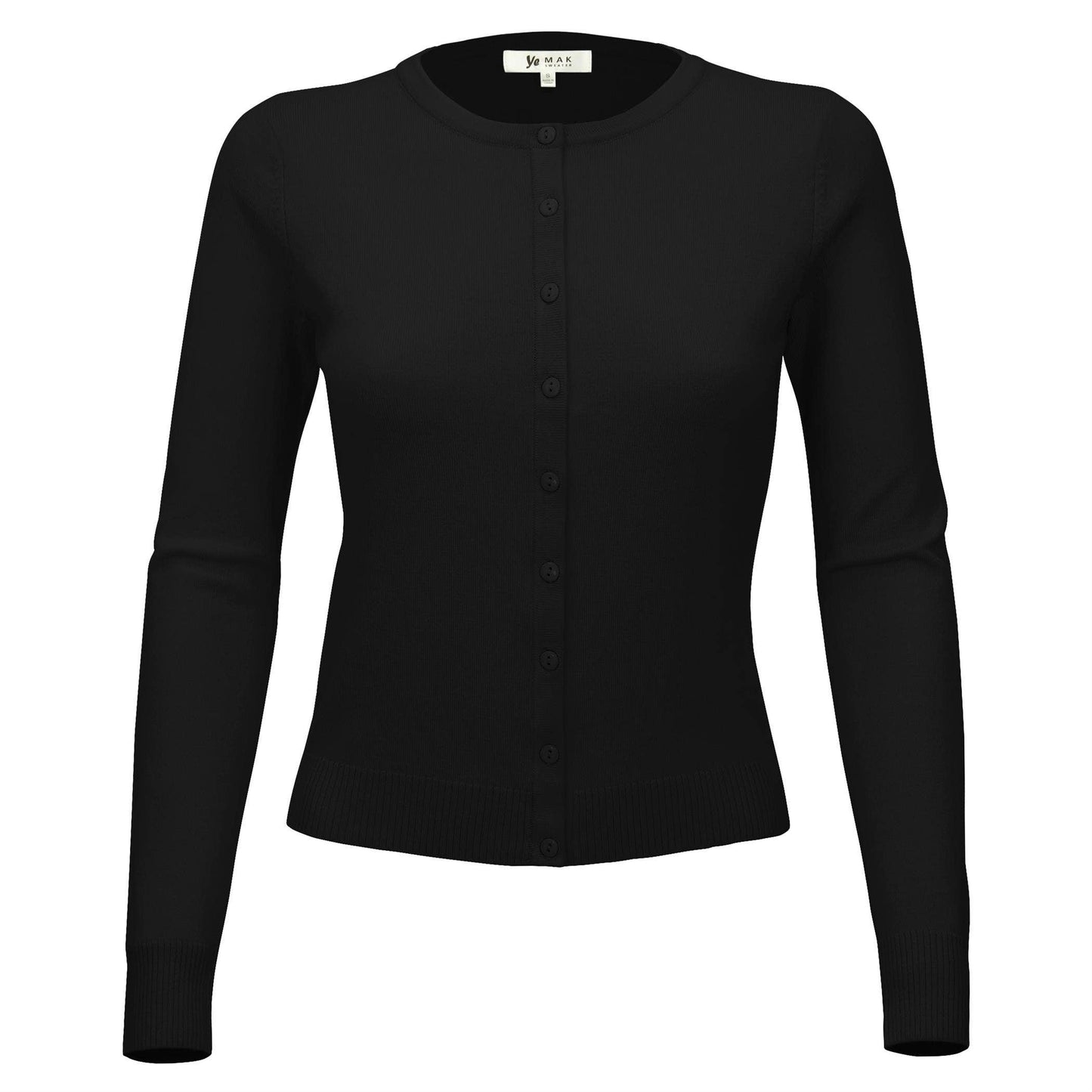 Mak - Women's Long Sleeve Crewneck Knit Cardigan Sweater MK0179: WHITE / L