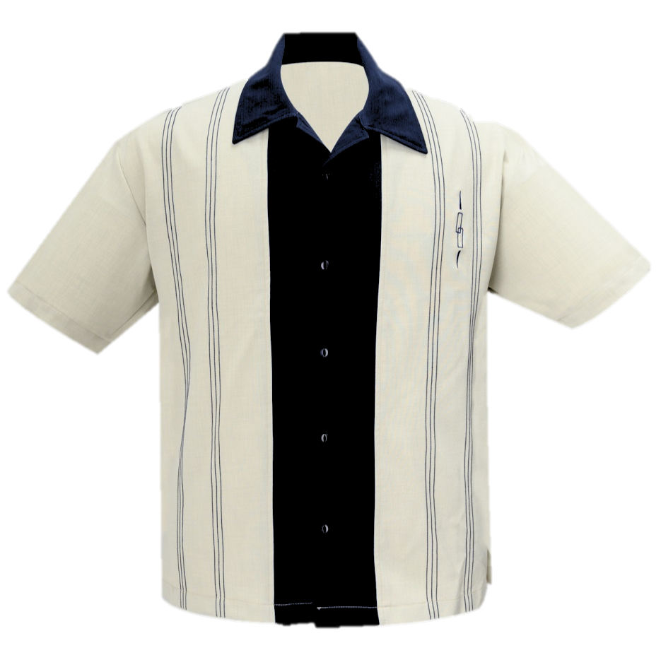 Steady Clothing - The Harper Bowling Shirt in Stone & Black: Large