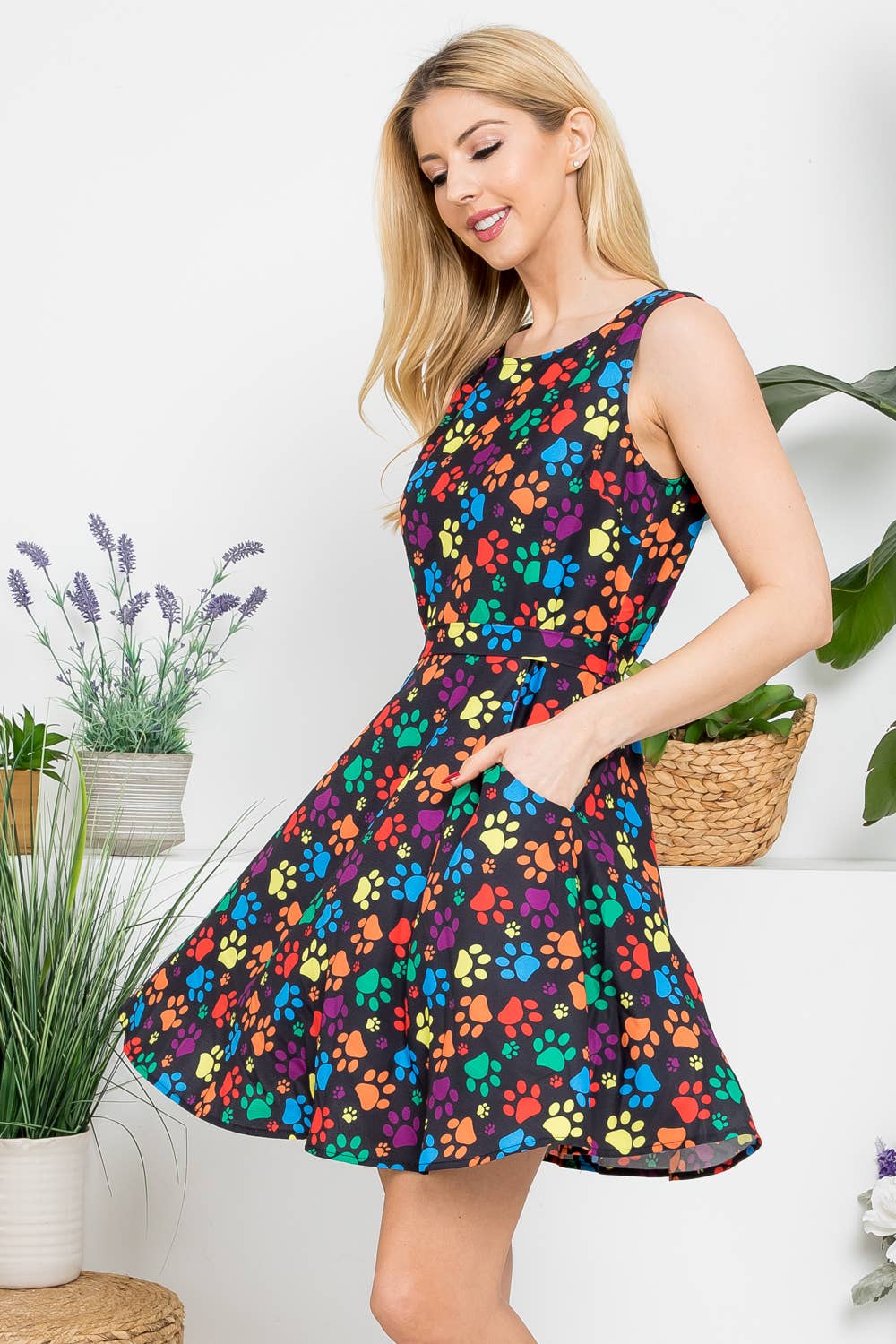 LA Soul - Colorful Paw Print Dress for Furry Lovers.: S