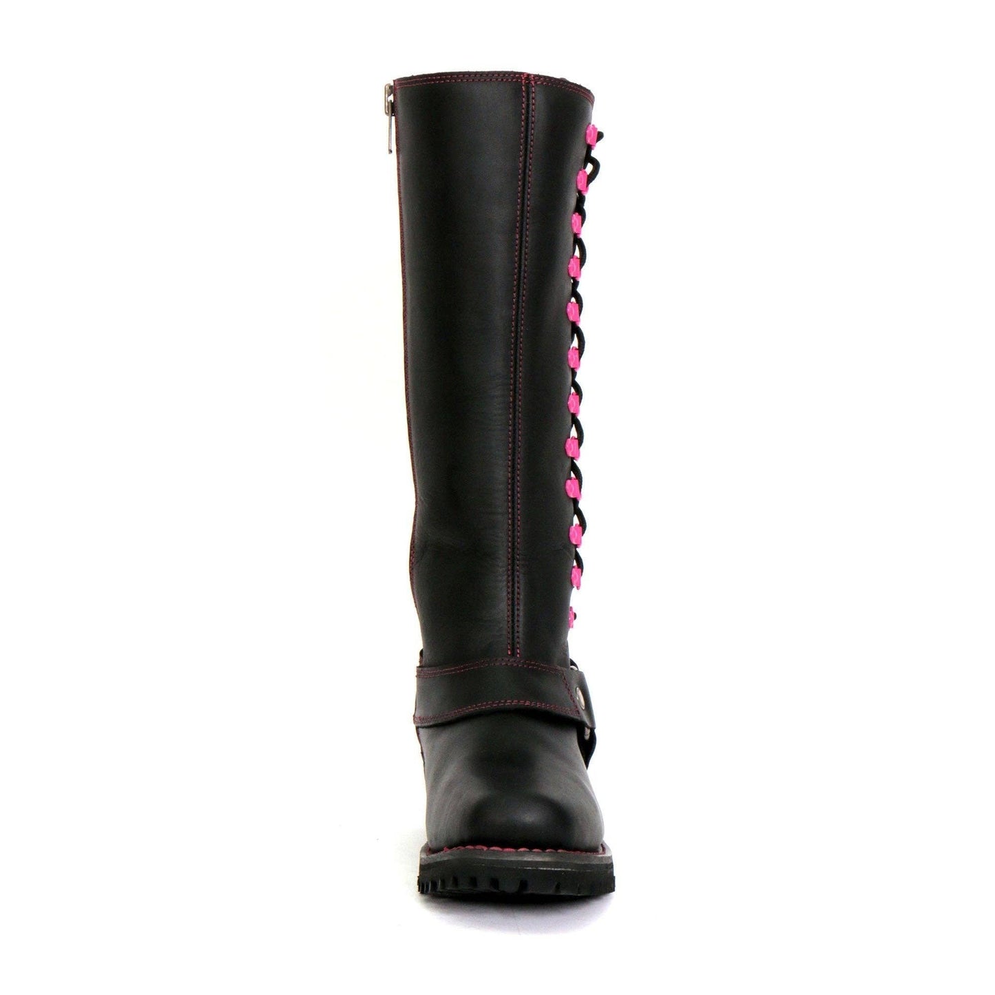 Hot Leathers - Hot Leathers BTL1006 Ladies 14-inch Black Knee-High Leather Boots with Side Zipper Entry: BLK/PNK / 7