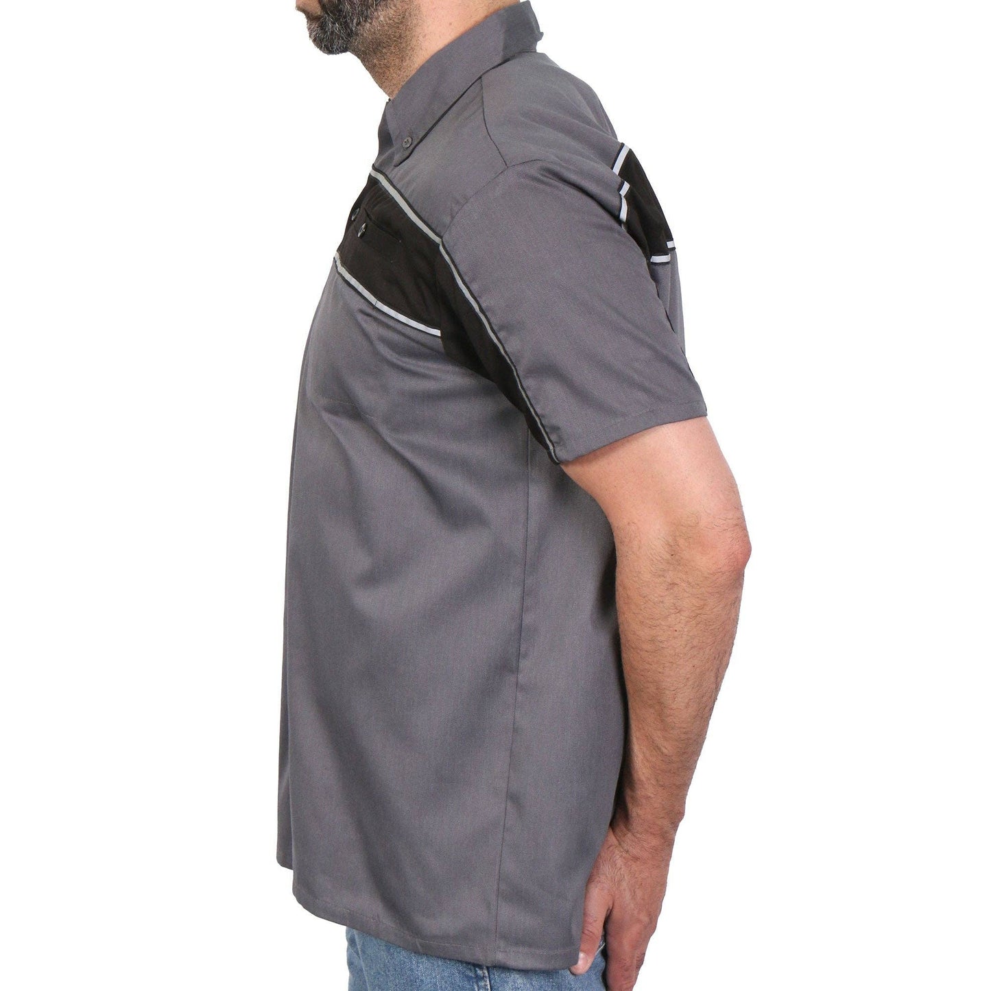 Hot Leathers - Hot Leathers 2-Tone Stripe Shirt GMM1005: GRY/BLK / XL