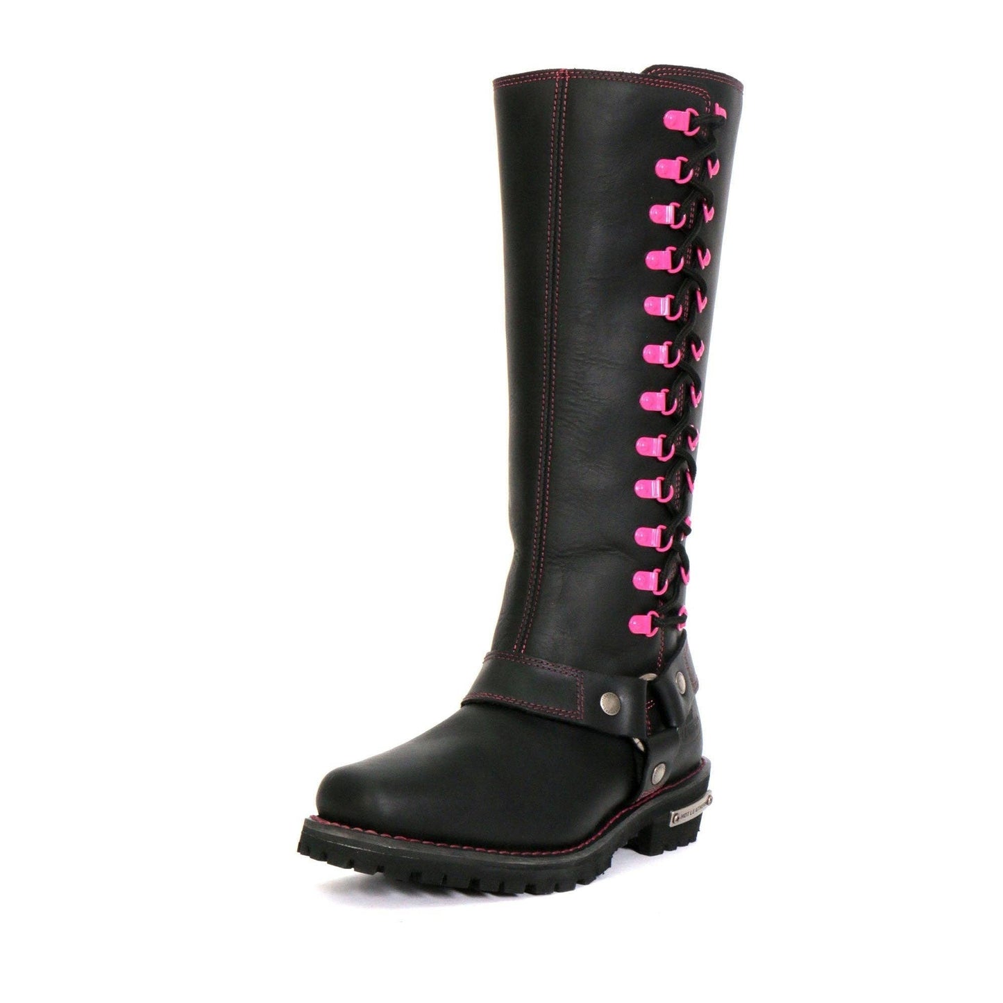 Hot Leathers - Hot Leathers BTL1006 Ladies 14-inch Black Knee-High Leather Boots with Side Zipper Entry: BLK/PNK / 7