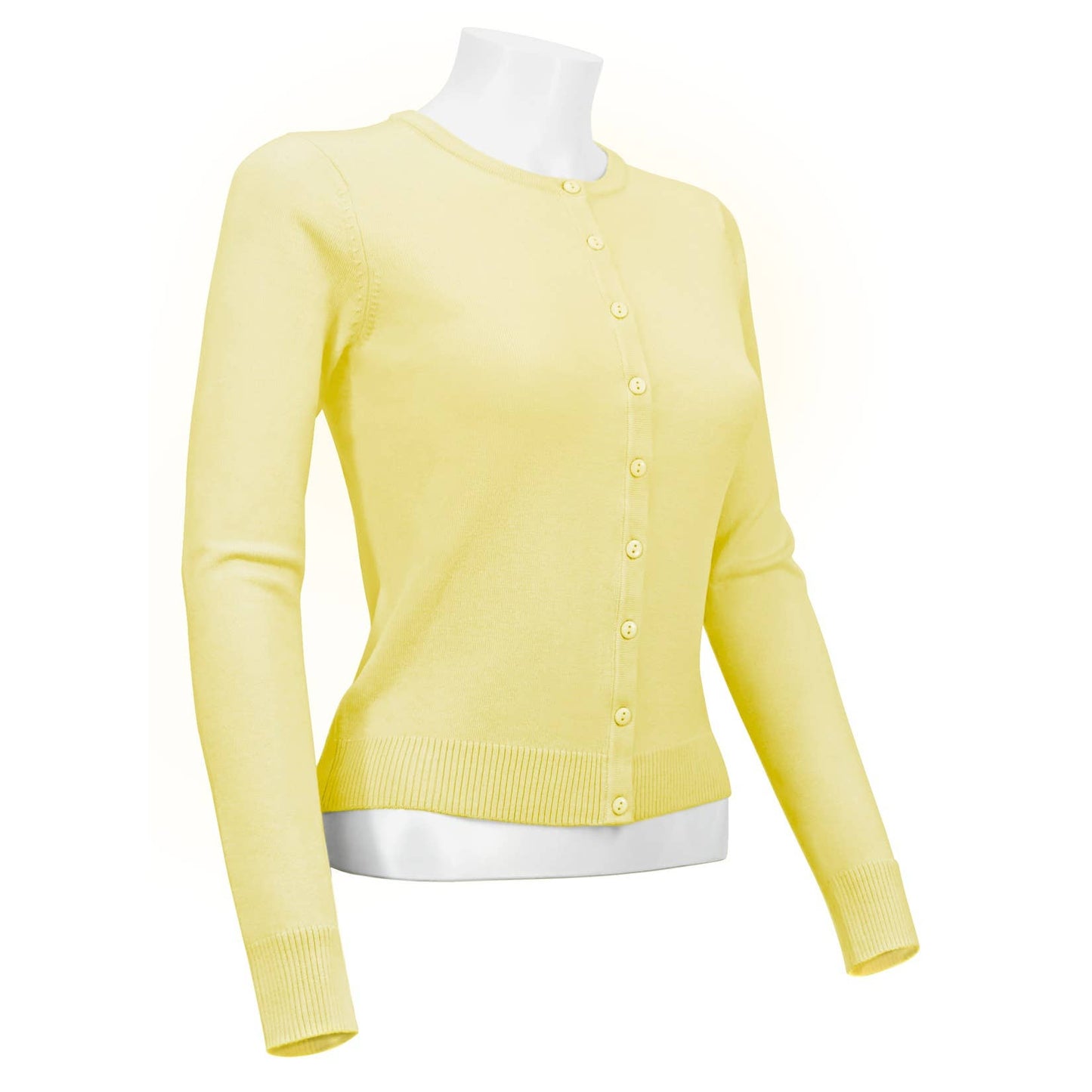 Mak - Women's Long Sleeve Crewneck Knit Cardigan Sweater MK0179: WHITE / M