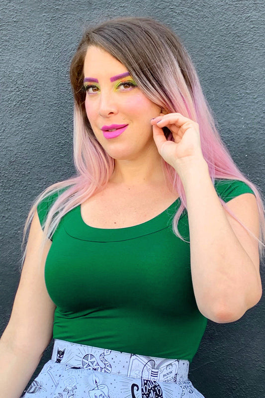 Retro Boat Neck Top in Kelly Green