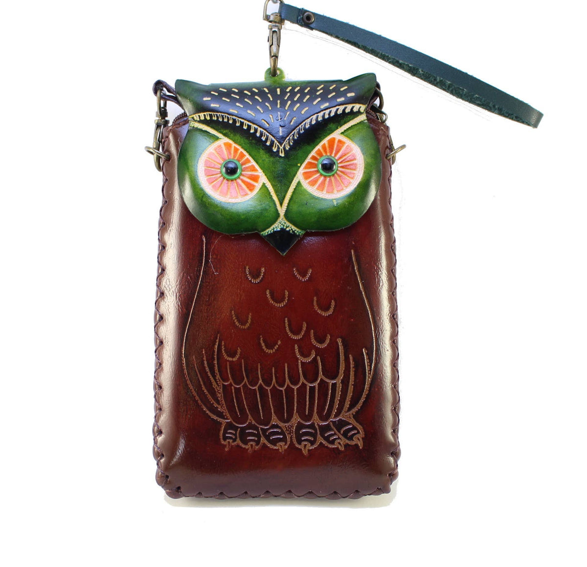 Sunflower Handmade leather inc - Owl Handmade Leather Cell Phone Case: Red