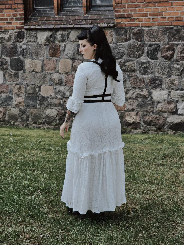 Mina - Ivory Floral Lace Bride of the Vampire Maxi Dress  - READY TO SHIP