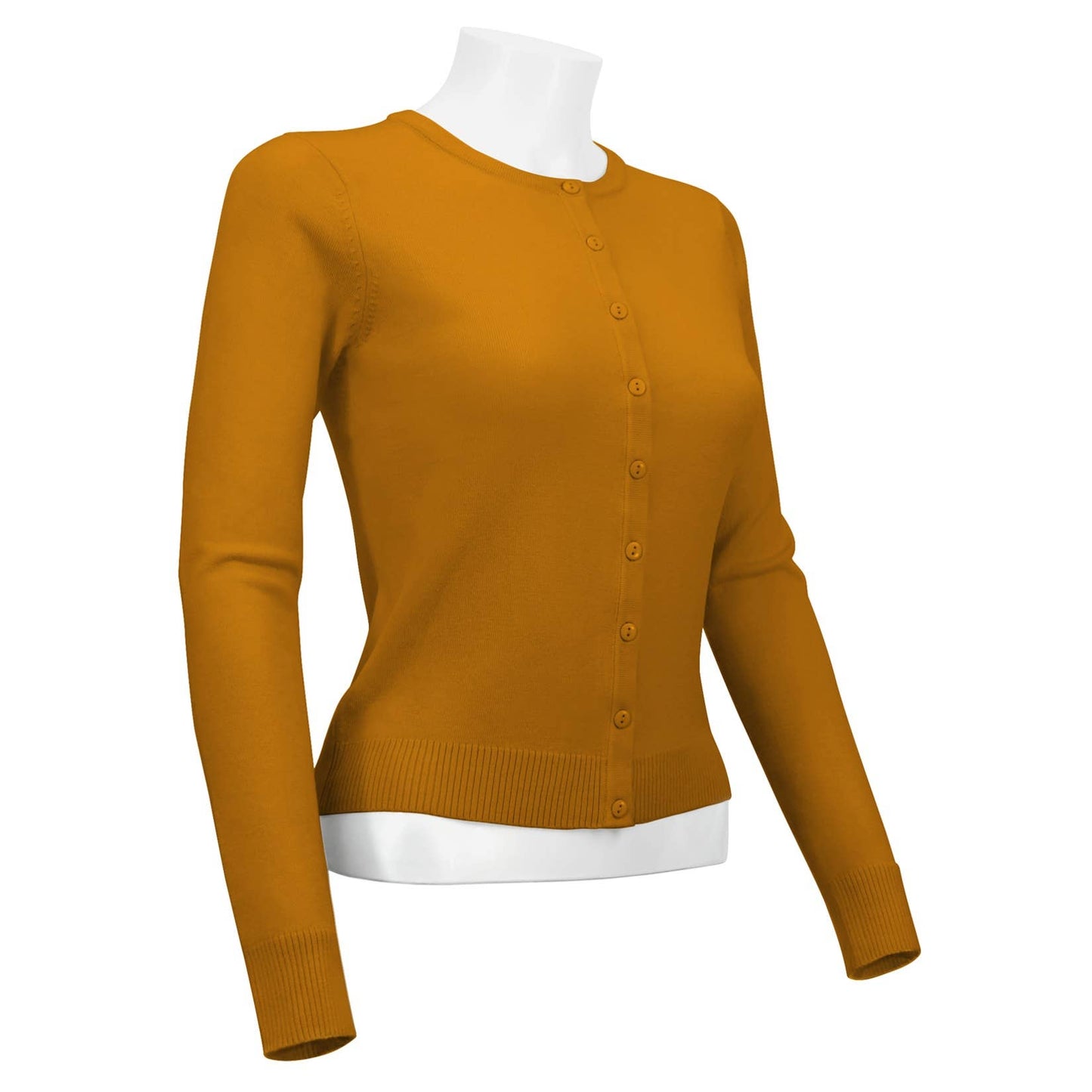Mak - Women's Long Sleeve Crewneck Knit Cardigan Sweater MK0179: WHITE / S