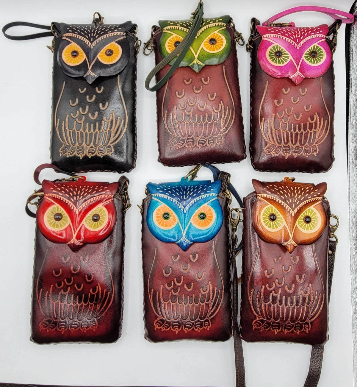 Sunflower Handmade leather inc - Owl Handmade Leather Cell Phone Case: Red