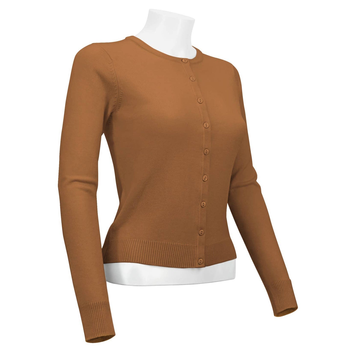 Mak - Women's Long Sleeve Crewneck Knit Cardigan Sweater MK0179: WHITE / S