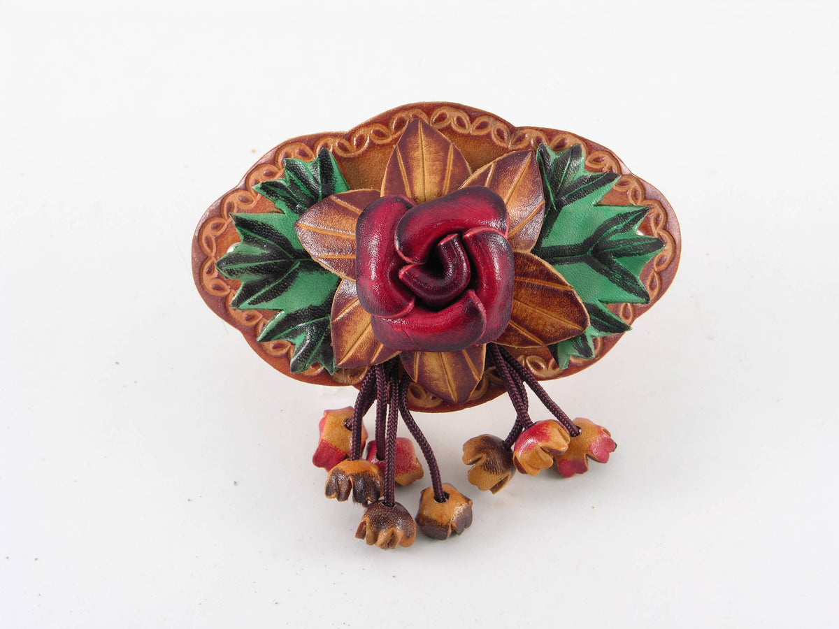 Sunflower Handmade leather inc - Handmade Leather Barrette floral 3D design - ba001: Woodstick