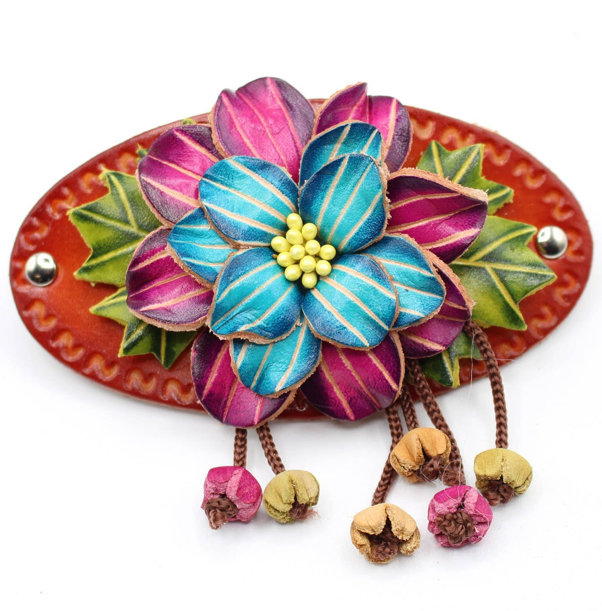 Sunflower Handmade leather inc - Handmade Leather Barrette for Women - G476: Wood stick