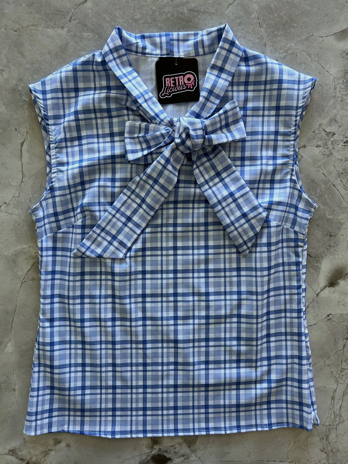 Blue Plaid Bow Top