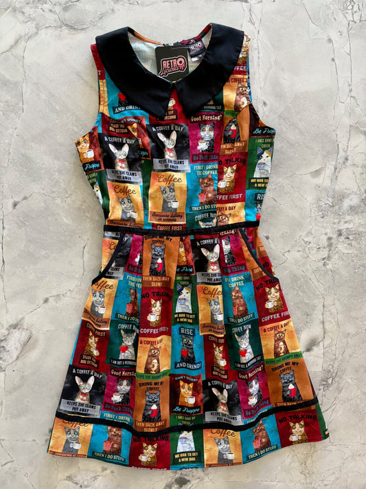 Cats & Coffee Collared Dress