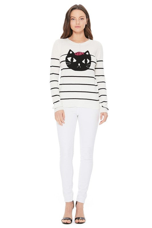 Cute Cat Face Jacquard Sweater Pull Over by MAK