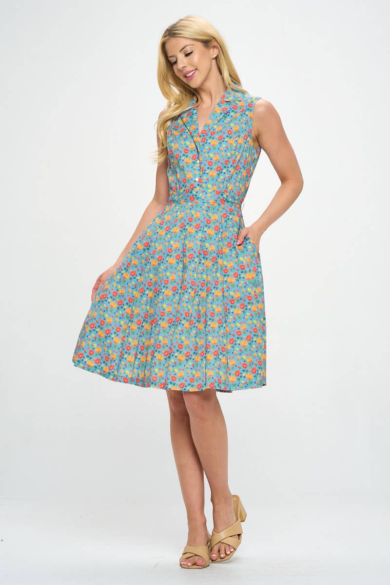 LA Soul - Colorful Poppy Flower print Cotton Dress: M