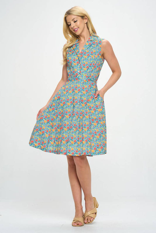 LA Soul - Colorful Poppy Flower Print Plus Size Dress: 1XL