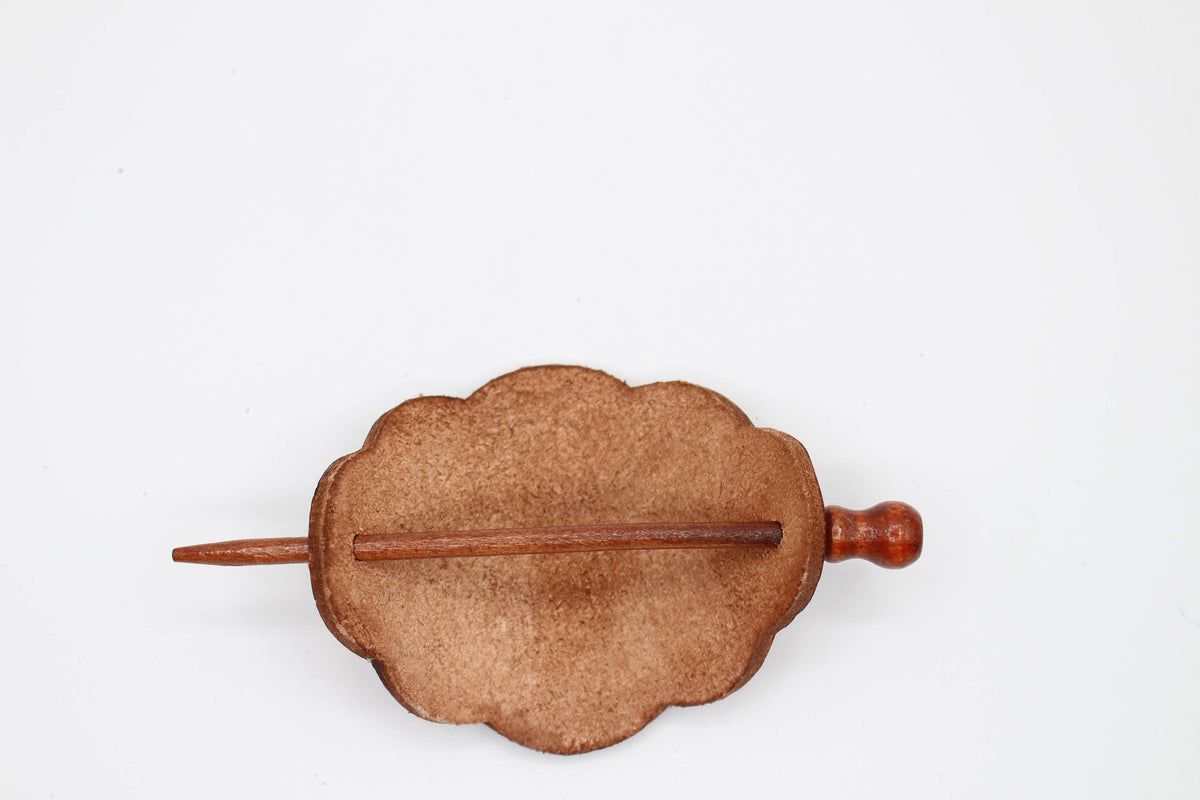 Sunflower Handmade leather inc - Handmade Leather Barrette floral 3D design - ba001: Woodstick
