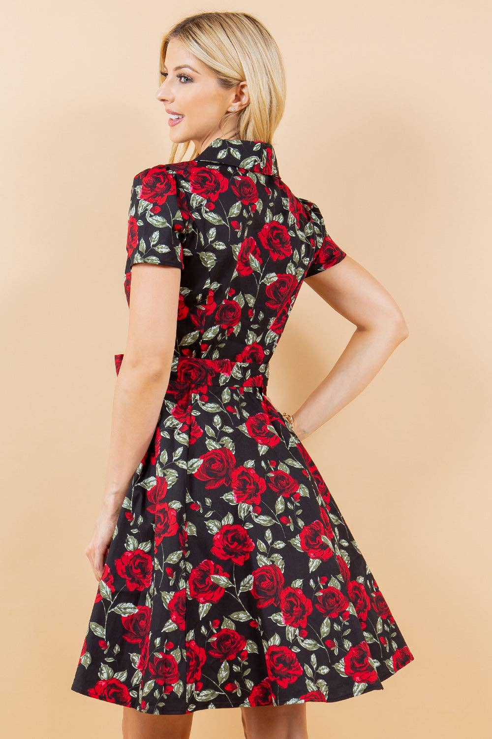 Retro Rose Print Fit & Flare Dress by LA Soul