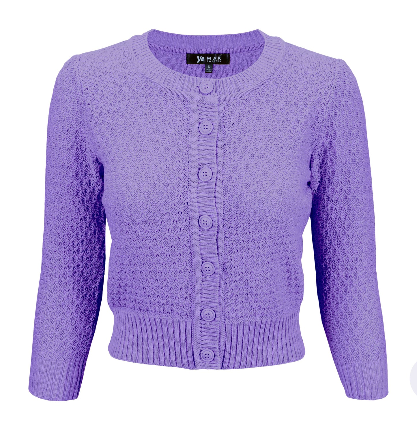 Mak - 3/4 Sleeve Crewneck Knit Cropped Cardigan Sweater MK3514: OATMEAL / XL