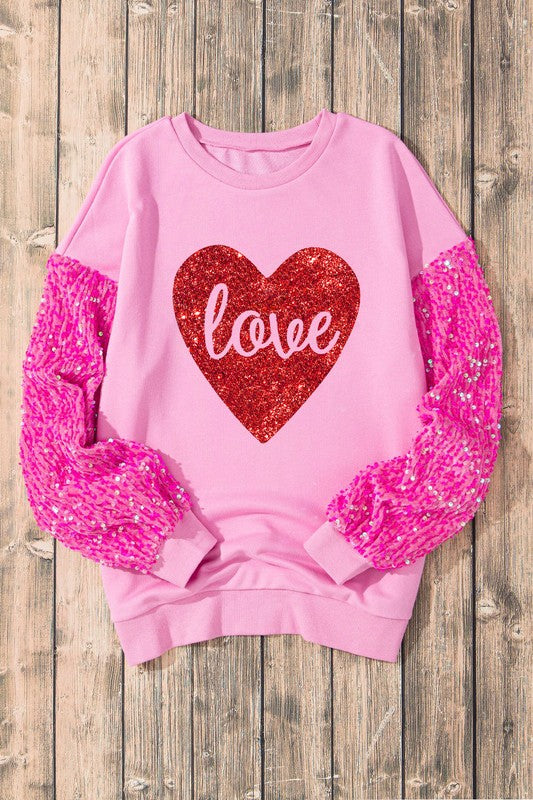 Women Love Print Sequined Sleeve Sweatshirt