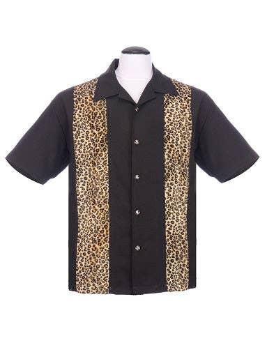 Leopard Panel Bowling Shirt in Black by Steady Clothing